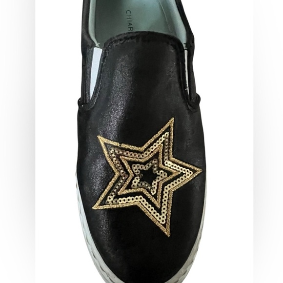 CHIARA Ferragni US 7 Starry Slip On Sneaker Black Leather Sequin Sun Moon - Picture 3 of 7